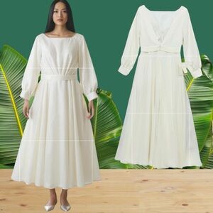 NEW Lan Ting Bridal Gown Midi Dress Flated Ivory Square/Boat Neck Back/ZipSz 8